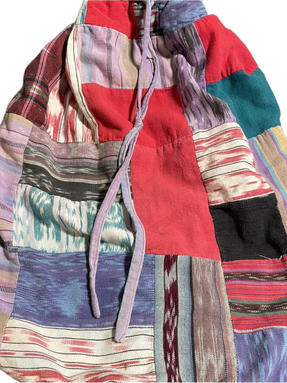 El Huarache Imports Bohemian Hand Woven Patchwork Drawstring Multicolor Backpack - Picture 3 of 13